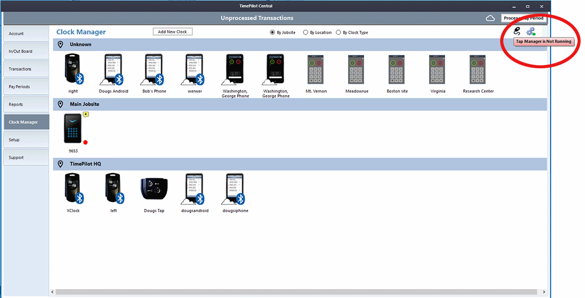Tap Manager isn't running.